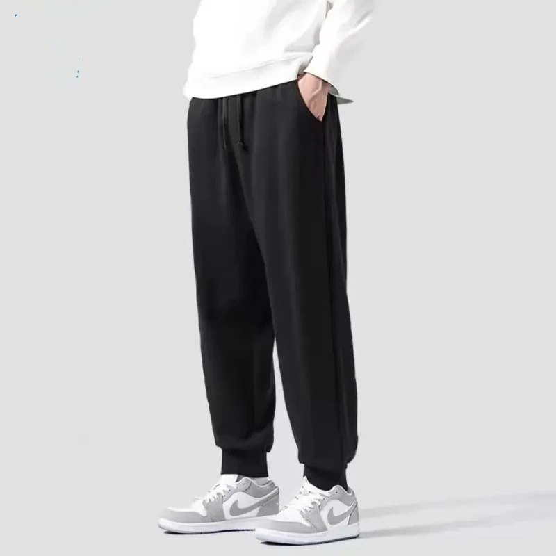 

Sping Autumn New Men Thin Pants Solid Elastic Waist Drawstring Pockets Trend Fashion Motion Casual Loose Bound Feet Sweatpants