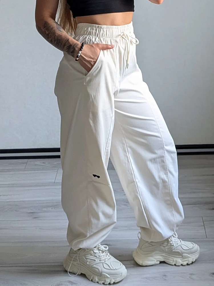 Blue Straight Pants For Women Elastic Wiast Jogger Quick-dry Sweatpants Baggy Embroidery Trousers Ladies Wide Leg Sport Pants