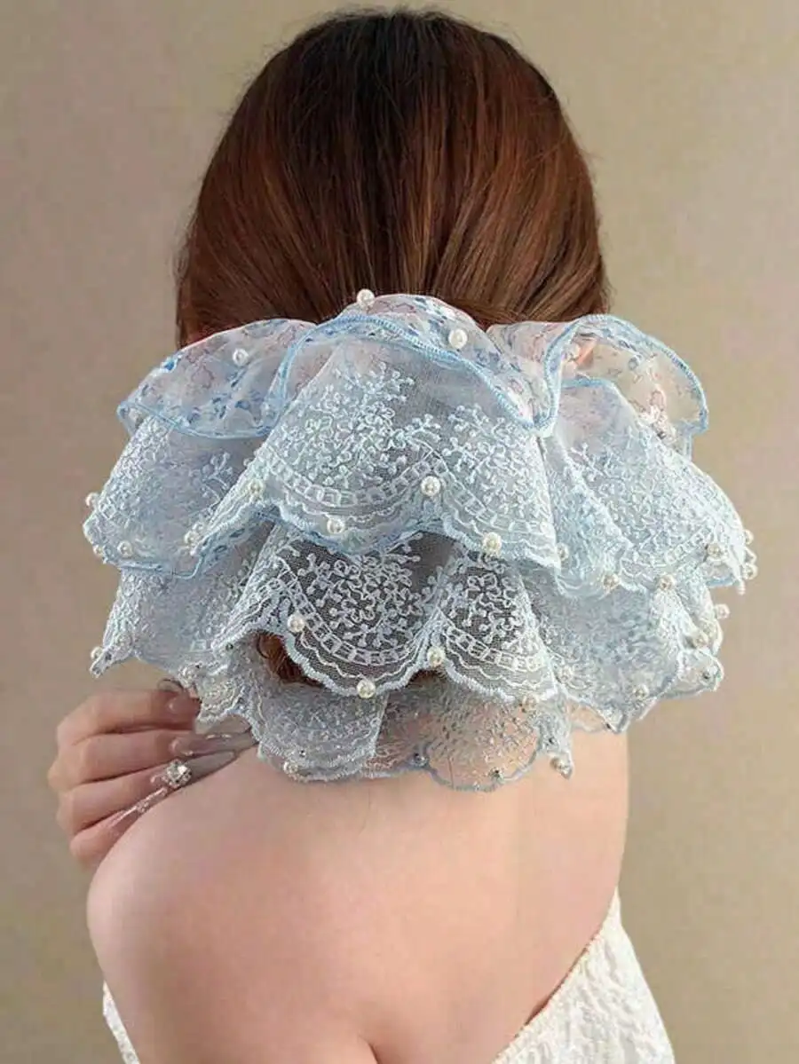 

Elegant Floral Lace Faux Pearl Big Scrunchie Hair Tie For Women