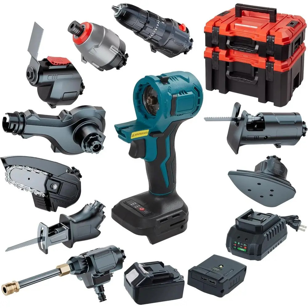

10-in-1 Cordless Power Tool Combo Kit Power Tool Combo Kits 21V Multi-Functional Woodworking Tool Set Electric Tools Cordless To