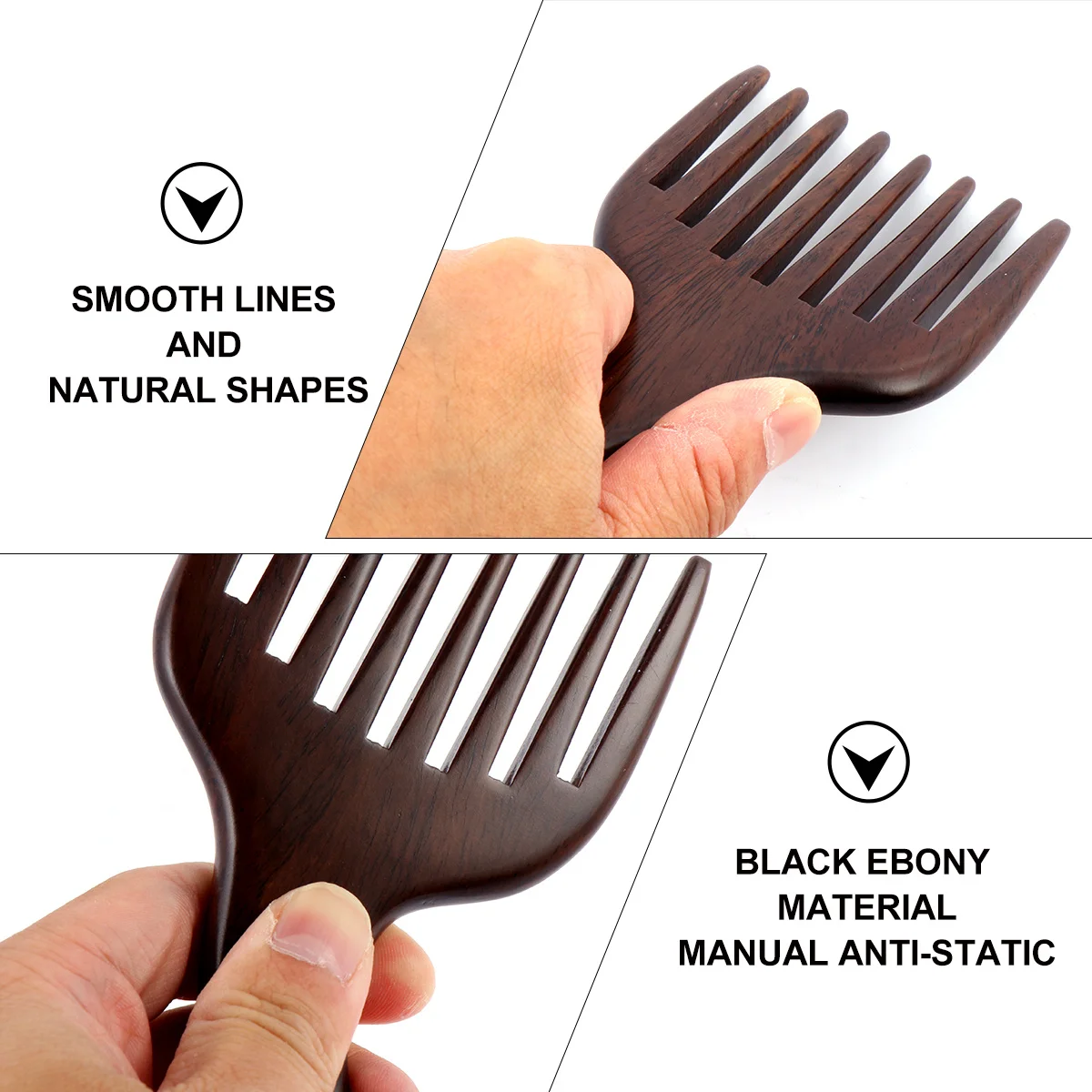 

Black Ebony Handcrafted Wooden Comb For Scalp Stimulation Natural Wood Carving Anti-Static Fine Polished Massage Comb Wooden