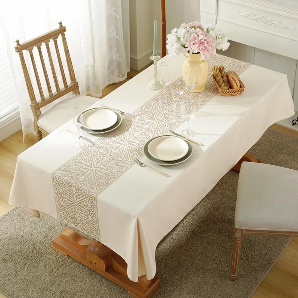 Jacquard Fancy Oil-proof Classy Heavy Duty Rectangle Luxury Catering Cotton linen Restaurant Table Cloth for Party