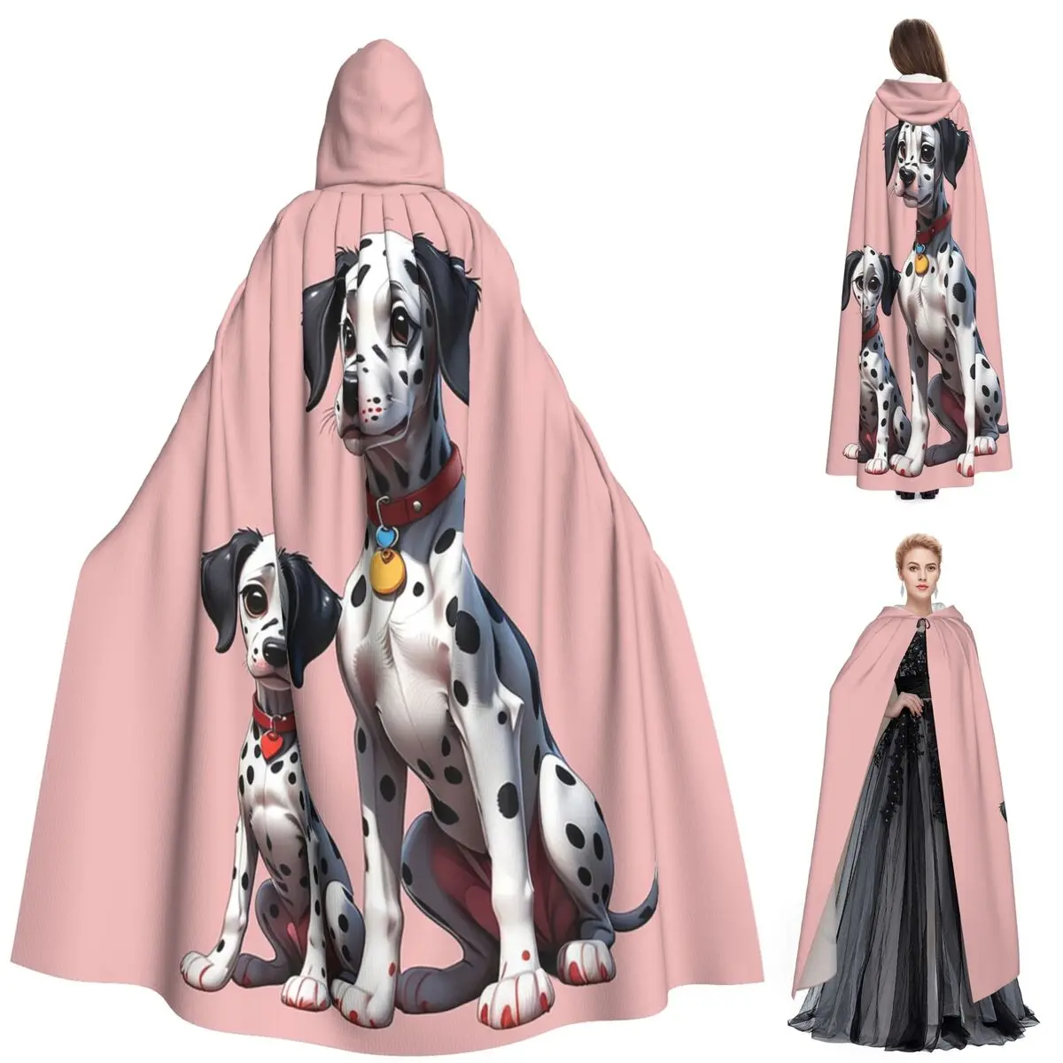 

Dalmatian Puppies Kawaii Pet Dog Long Hooded Cloak Witch Medieval Costume Cosplay Cape HalloweenCoat Adult Unisex