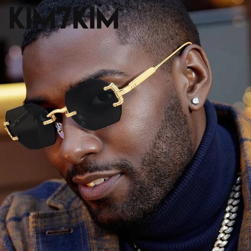 

Punk Square Frameless Sunglasses Men 2025 Luxury Brand Rimless Trendy Polygon Sun Glasses For Male Vintage Metal Frame Eyewear
