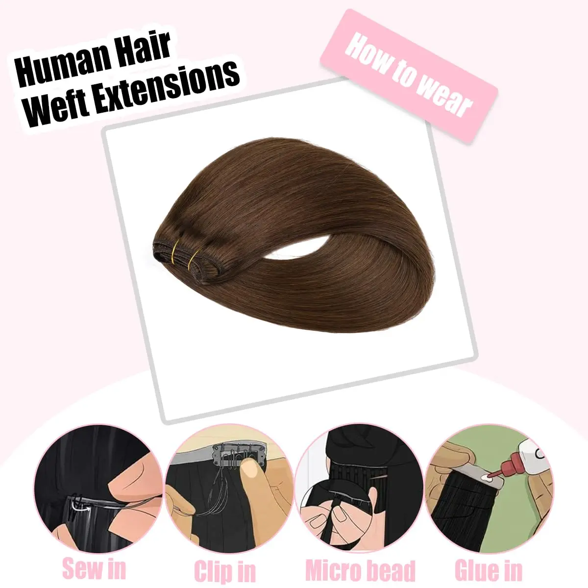 # 4 لحمة بنية وصلات شعر غير مرئية 100% شعر بشري حقيقي 12-20 بوصة 50 جرام لحمة غير مرئية عبقرية سلسة لحمة مصنوعة يدويًا