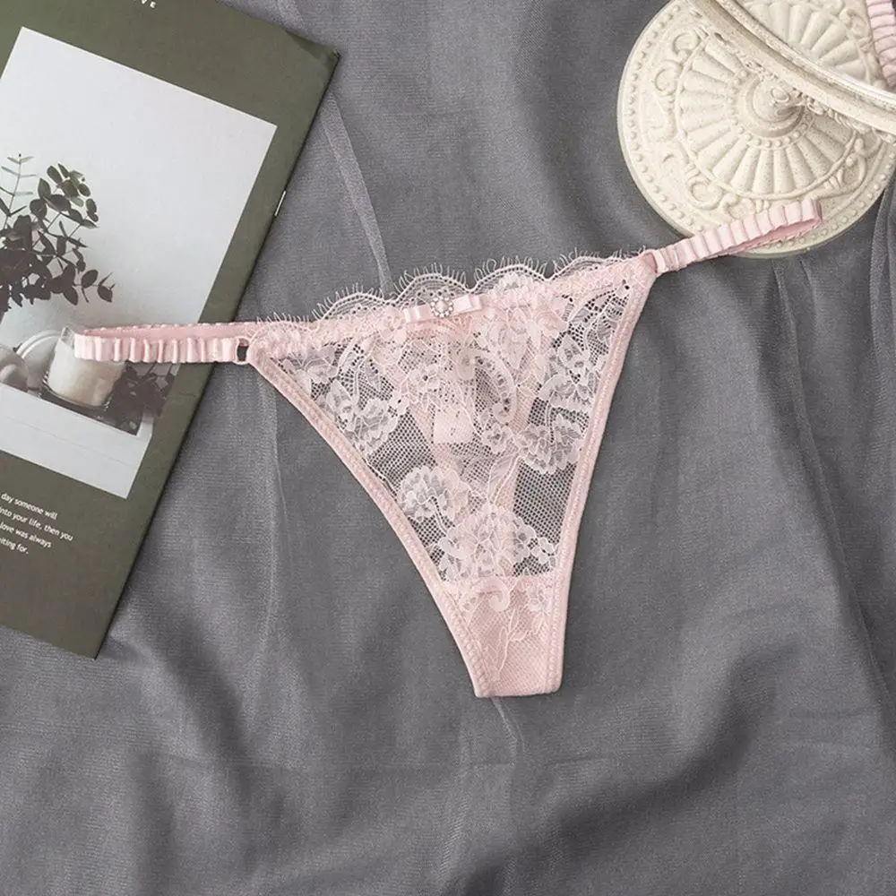 

Transparent Breathable Sexy Underpant Hollow Cotton Crotch Low Waist Female Briefs Flower G-strings Panties Lace Thong