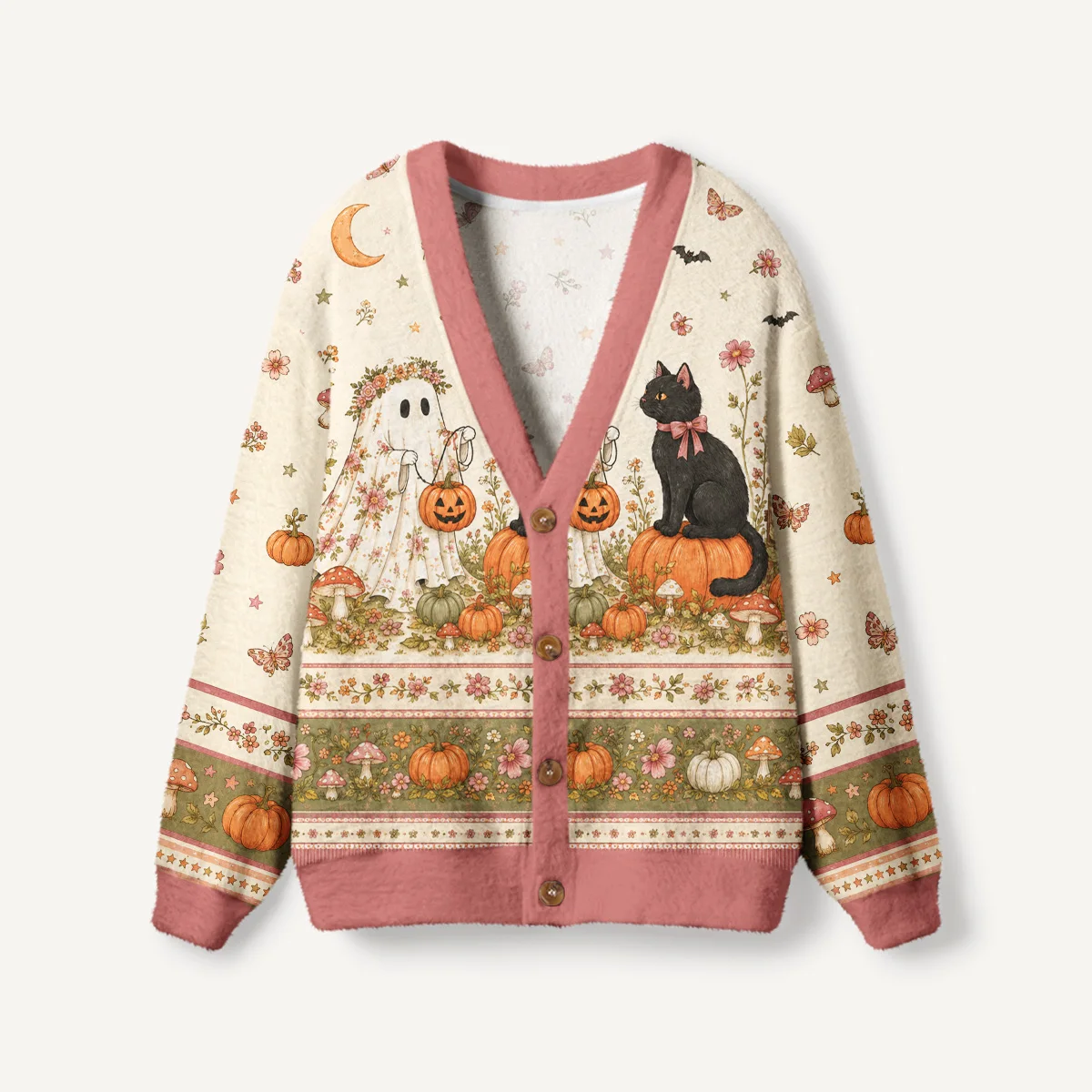 3D-printed Fairy Tale Mushroom Frog Witch Garden Print Ugly Cardigan Sweater 3D-printed-3