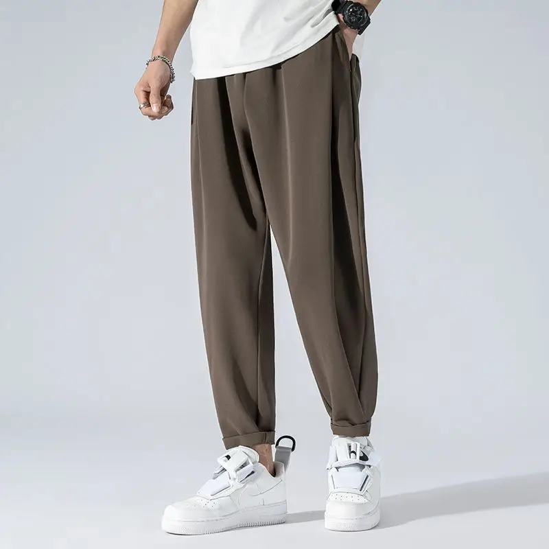 Autumn Winter Solid Fashion Pockets Long Pants Man Casual Loose Y2K Vertical Straight-leg Track Gentmen Pants All Match Trousers