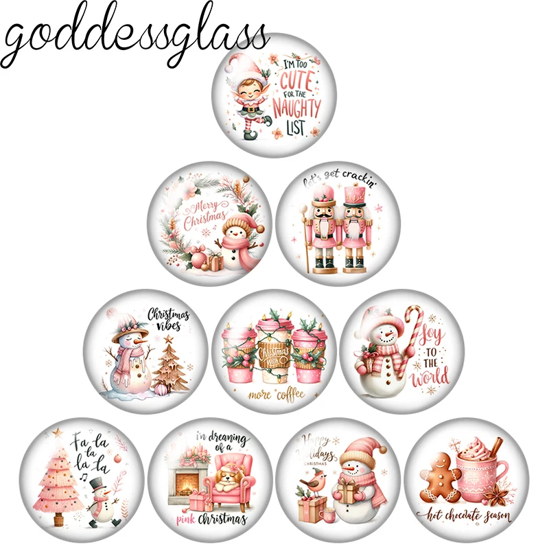 الوردي نمط عيد الميلاد سانتا كلوز ثلج كسارة البندق 12 مللي متر/18 مللي متر/20 مللي متر/25 مللي متر صورة مستديرة الزجاج كابوشون ظهر مسطح صنع النتائج