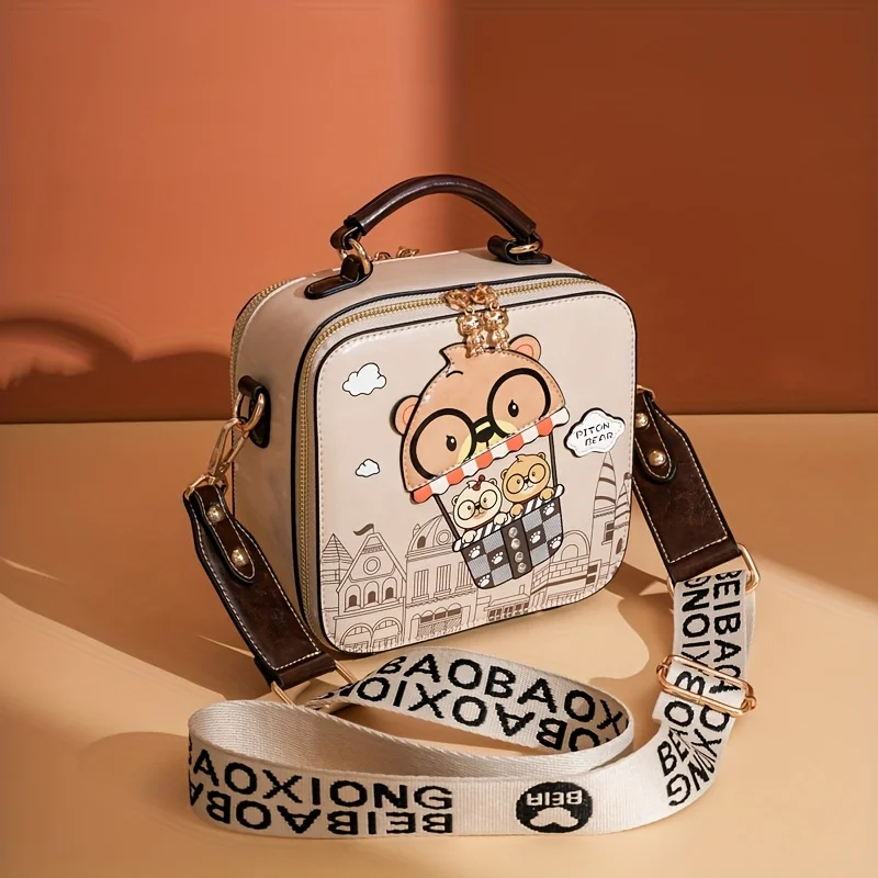 

Fashion Bear Print Small Square Bag Girly Explosion All-Match Fun Messenger High-Quality Bag Type for Stylish Storage.