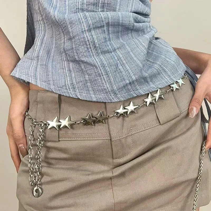 

Retro Silver-Color Star Body Chain for Women Exquisite Jeans Skirt Belt Trendy Temperament Waist Chain Daily Accessory Wholesale