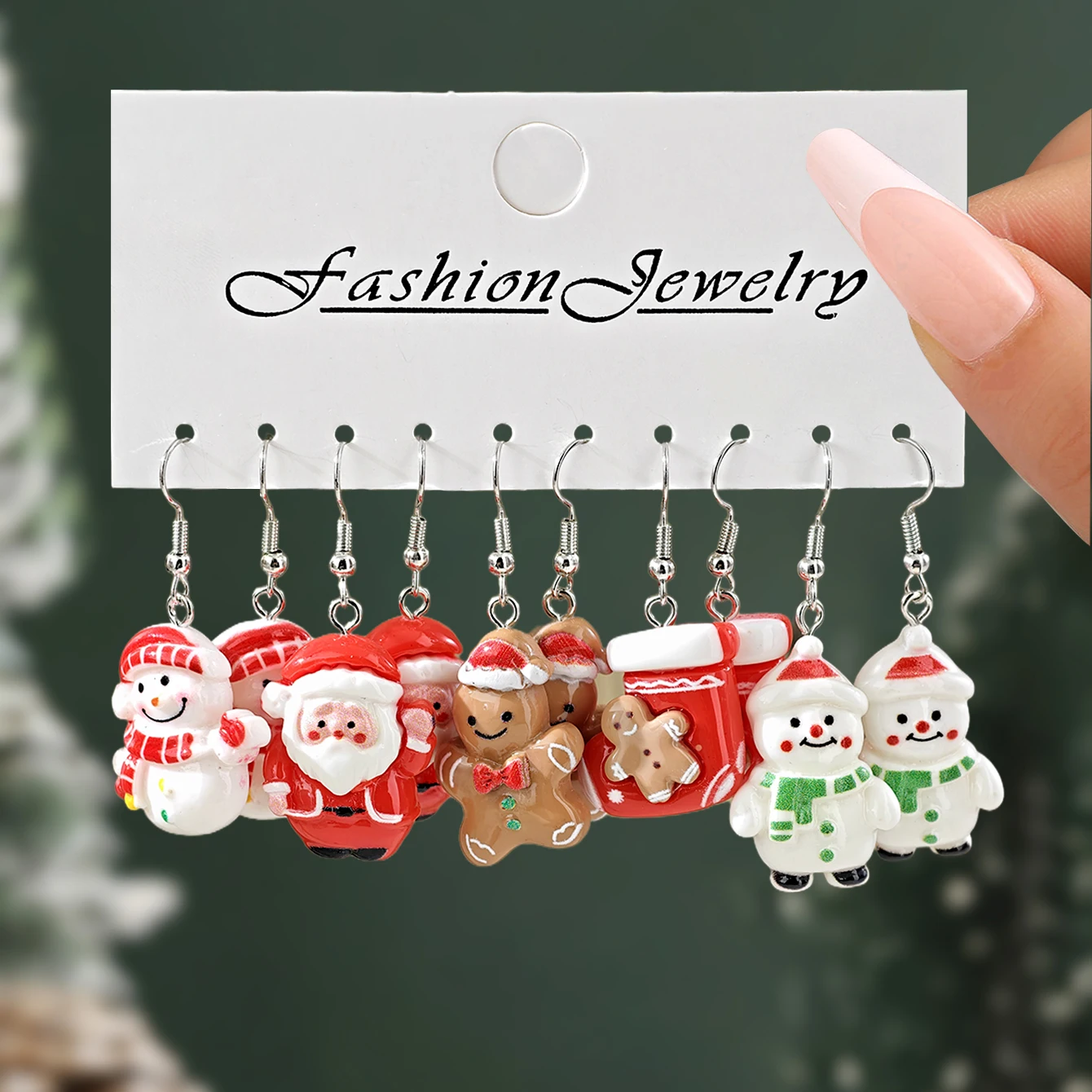 Christmas Series Cartoon Resin Gingerbread Man & Christmas Tree Earring Set, Cross-Border Cute Holiday Gift Accessories