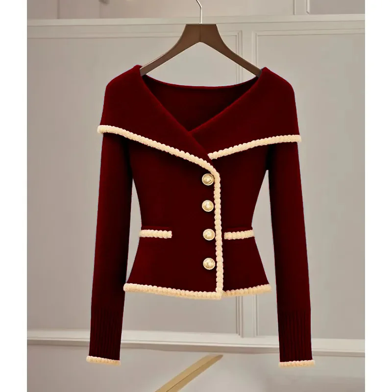 

Autumn Winter Women's Black Sweater Knitwear 2024 New Fashion Loose Casual Cardigan Button Turndown Collar Blue Outerwear Female