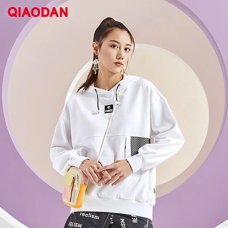 QIAODAN Hoodies for Women 2023 New Fashion Solid Warm Lace-up Design Long Sleeve Loose Casual Pullover Tops XWD12212522