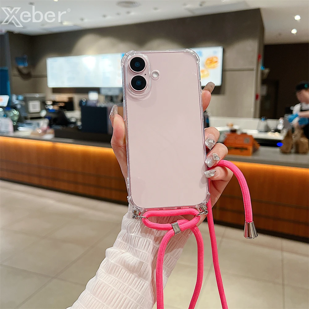 For iPhone 18 17 16 15 14 ProMax Crossbody Necklace Cord Lanyards Transparent Case For iPhone 11 12 13 Pro Max XS XR Soft Cover