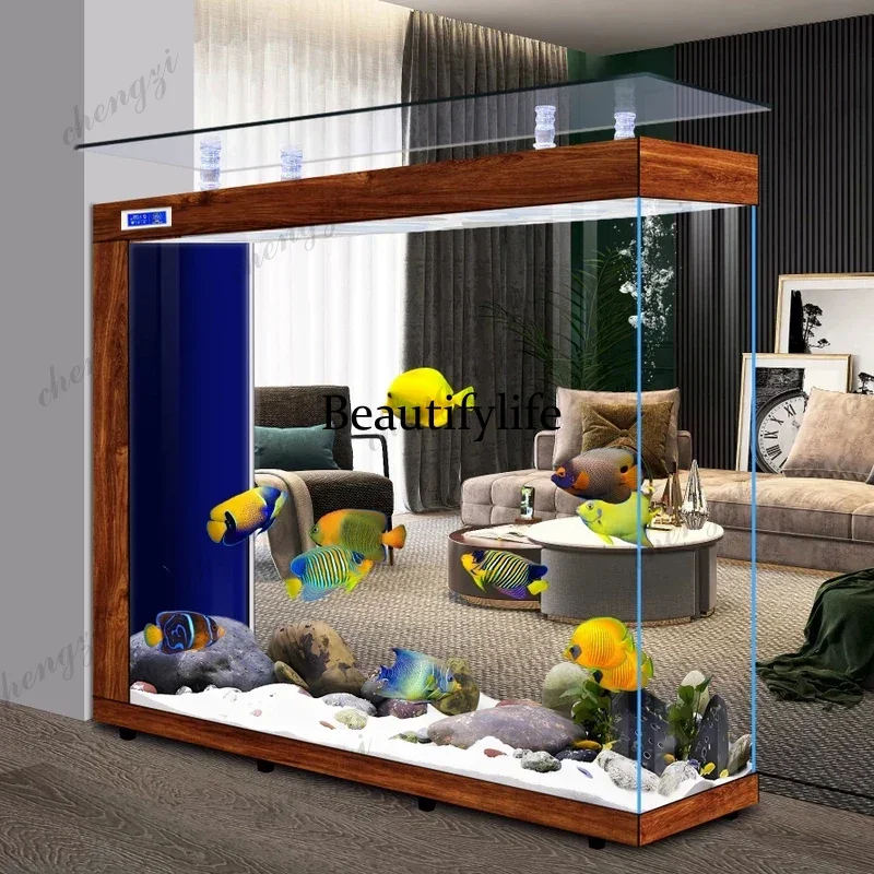 Nordic Minimalist Living Room Partition Fish Tank Floor-standing Rectangular Ultra-white Glass Office Aquarium Furniture