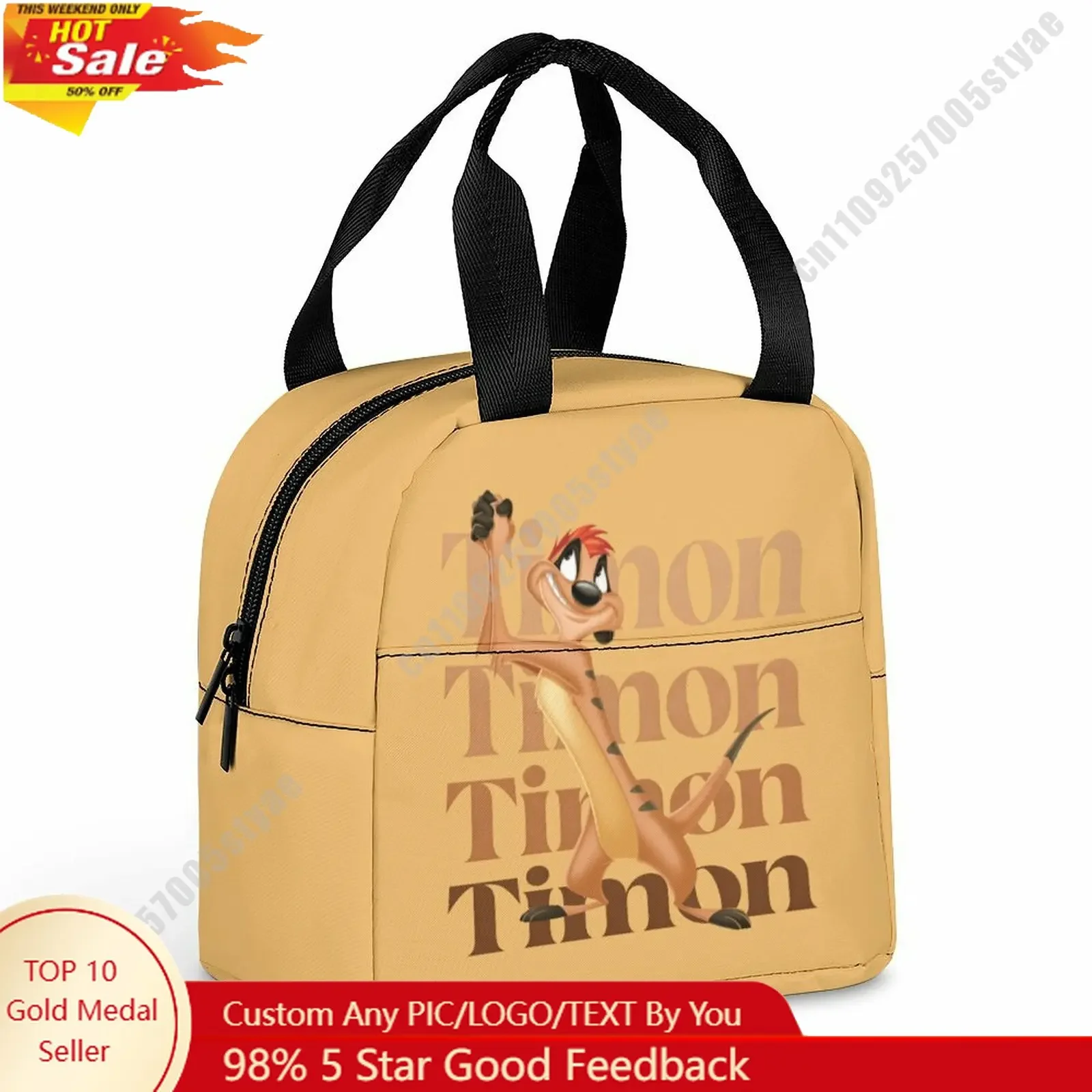 

Timon Lunch Bag Disney Animal Patterns Bento Bag DIY Custom Text Photo Logo Portable Aluminum Foil Food Bag