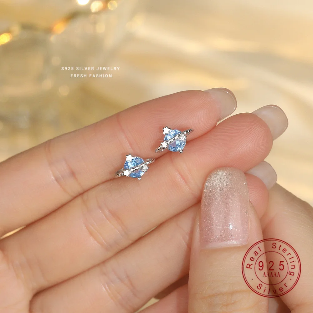 

Аутентичные серьги-гвоздики из стерлингового серебра 925 пробы с синей звездой и сердцем CZ, гипоаллергенные серьги для женщин, изящные ювелирные изделия, подарок