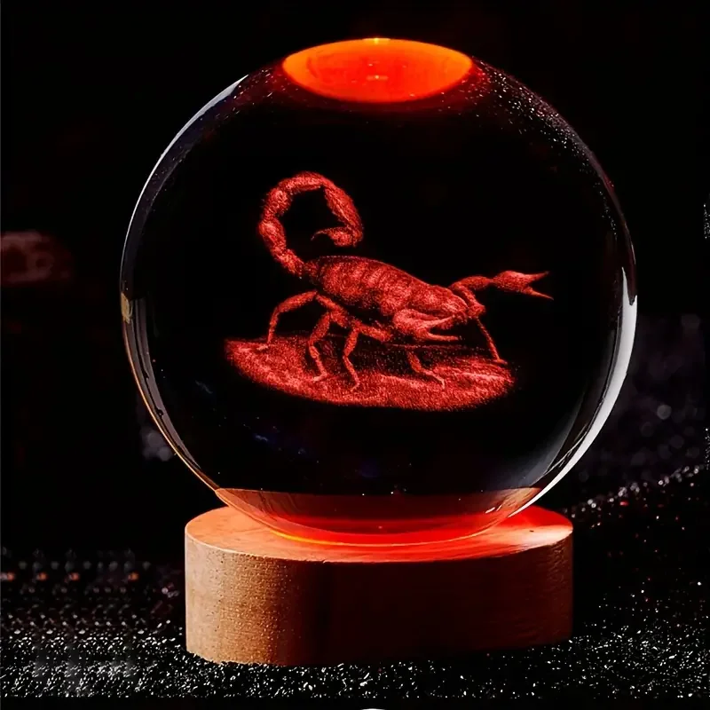 

1pc 3D laser engraving ‌‌‌‌‌‌‌‌ scorpion shadow poison crystal ball night light, modern polished glass decoration, Christmas, Ha