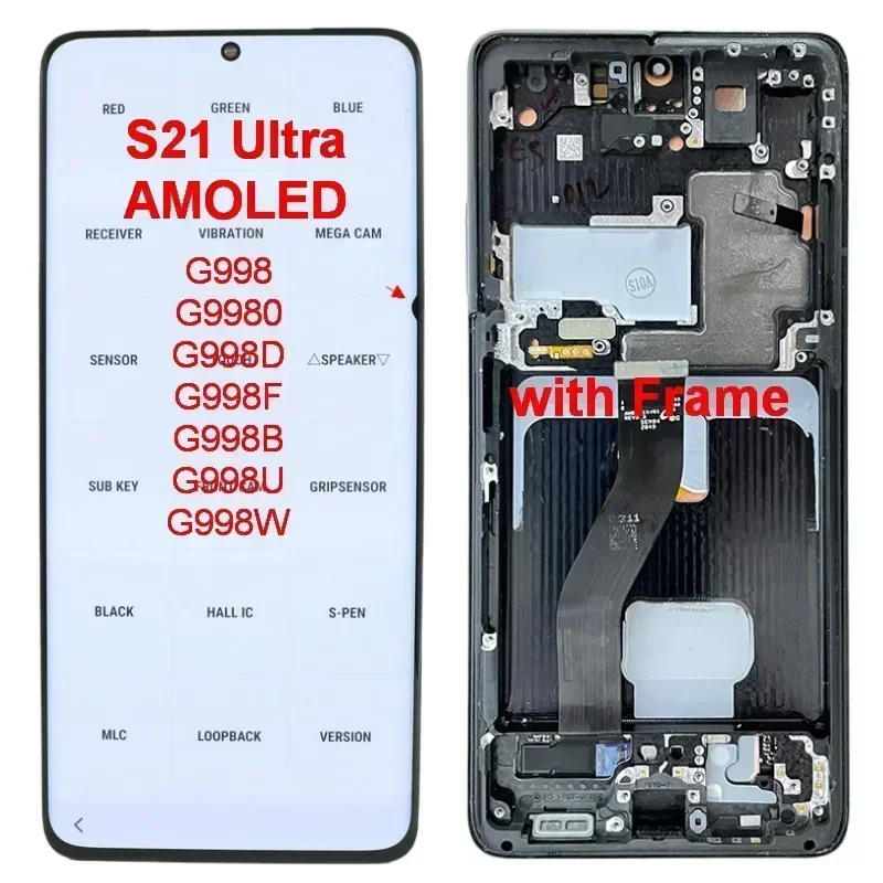 AMOLED Display Touch Screen Digitizer Assembly, Samsung Galaxy S21 Ultra LCD, G998, G998U, G998B, SM-G998F, 6.8\