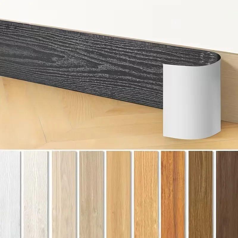 1 Rollo de 10cmx5m de Línea de Zócalo con Textura de Madera Gruesa, Adhesivo para Pared, Decoración Autoadhesiva para Esquinas de Paredes de Sala de Estar y Dormitorio