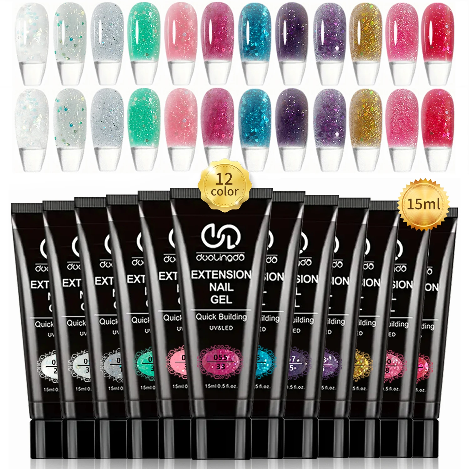 Poly-Gel Nagelfarben: 12 Farben Nagelverlängerungs-Gel-Set Leuchtende Regenbogen Pink Lila Blau Farbkollektion Poly-Gel Nagel-Kit