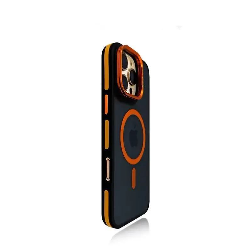 

Magnetic Phone Case with Camera Ring Kickstand, TPU & Acrylic Matte Finish, Two-Tone Color Design for iPhone 14 15 16 series
