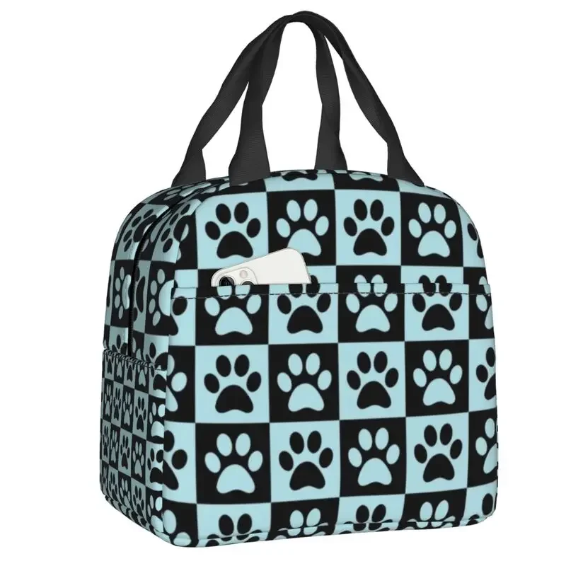 

Checkered Gift Dog Paw Insulated Lunch Bag Thermal Cooler Lunch Box Women Children Food Container Tote Bags