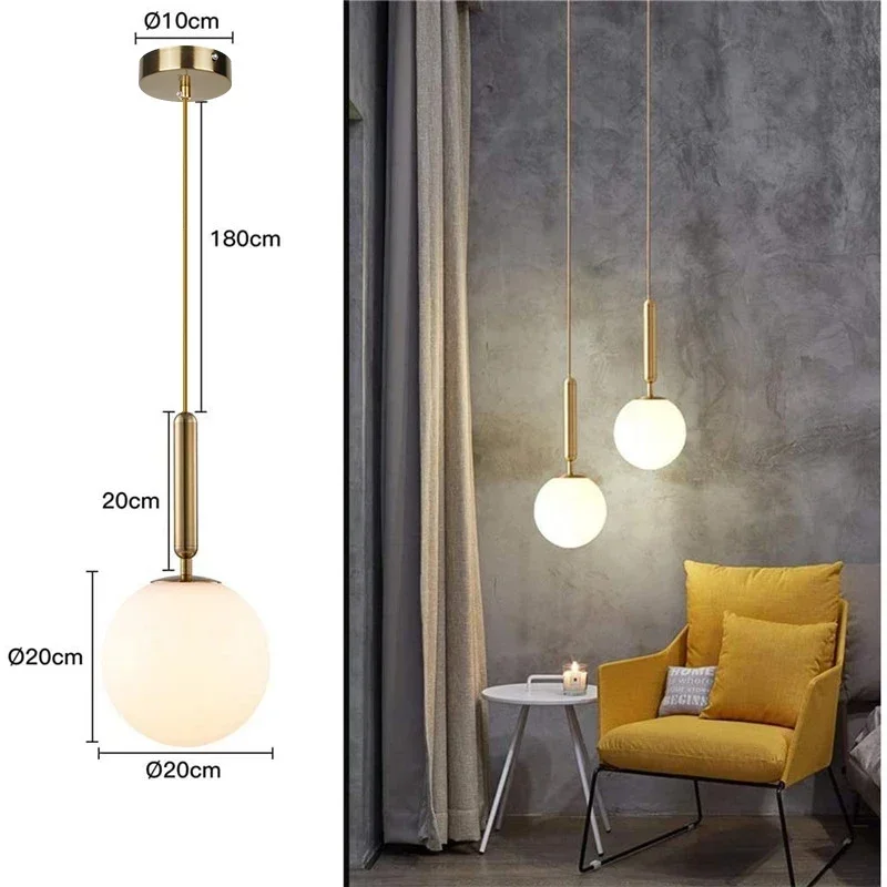 

Modern LED Glass Ball Lampshade Pendant Light Luxurious Gold Hanging Lamps Fixtures For Dining Room Bedroom Decoration Lamp