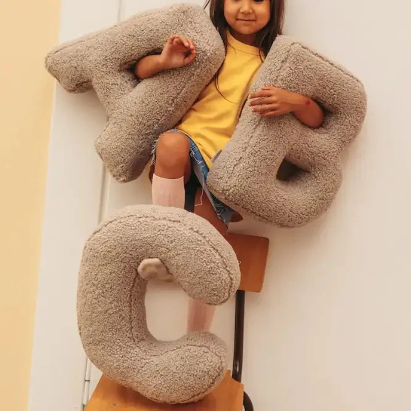 Insnew arrival pillow abc 26 letter cashmere pillow khaki color background decoration props