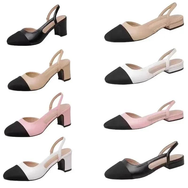 

Single shoes women summer patchwork shallow sandals side cut out stretch back strap slip on slingback sandals