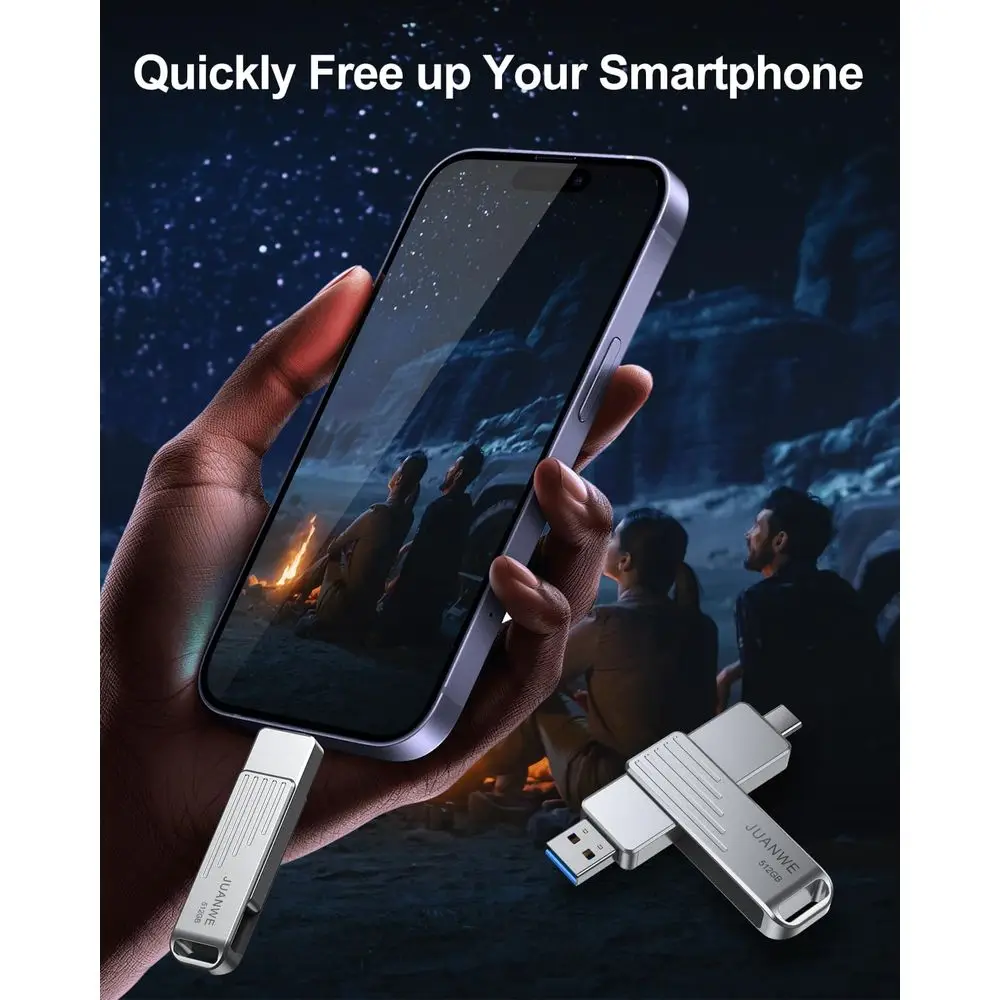 512GB High-Speed USB 3.2 Gen 2 Swivel Drive with Type-C & USB A, Compatible with macOS 15+, Android, Car Audio, Gaming