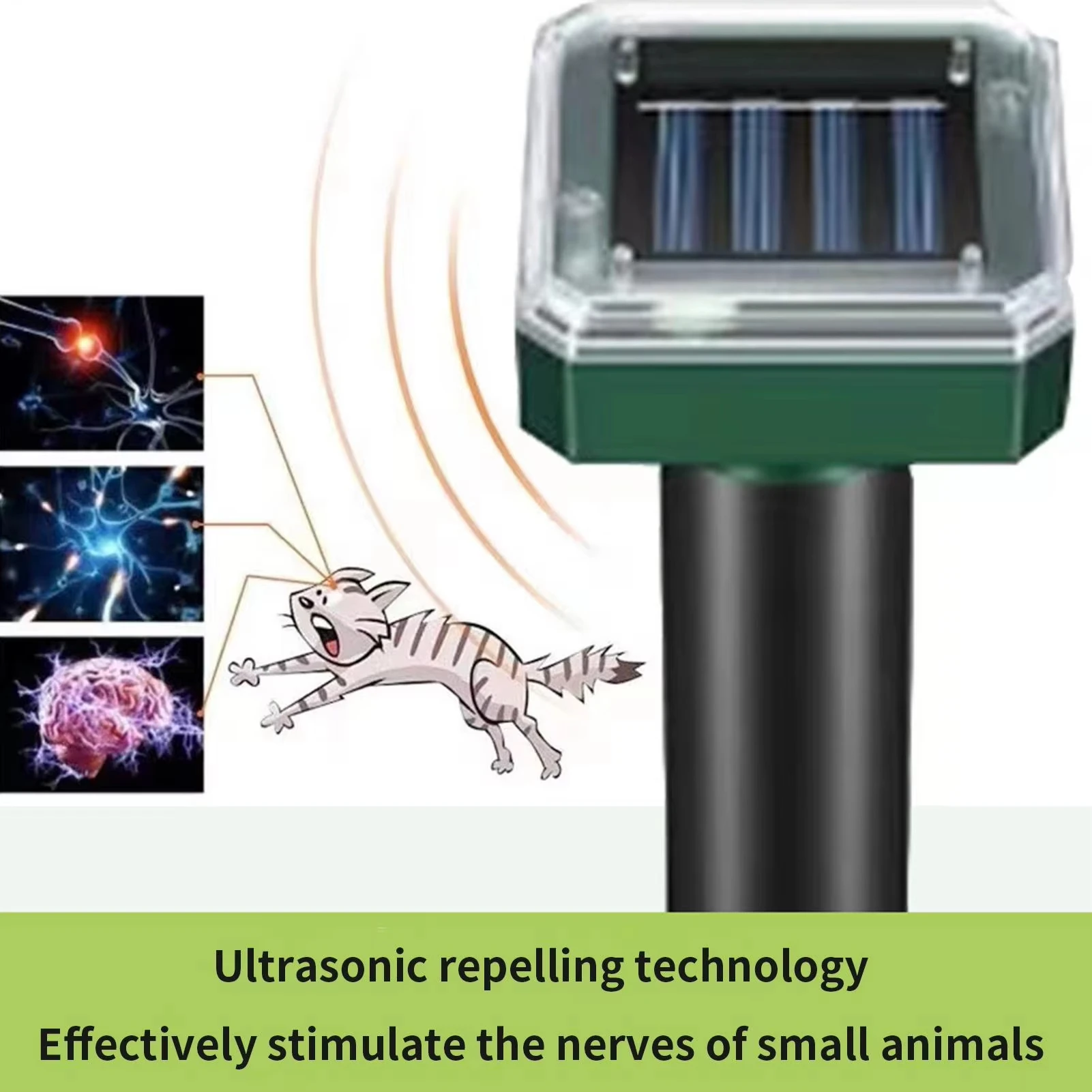 Image of Tragbarer Solarbetriebener Ultraschall-Katzenvertreiber Leistungsstarker Elektronischer Abschreckungsapparat zur Vertreibung von Wildkatzen Sicher für Outdoor-Camping Guter Helfer