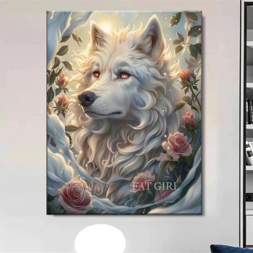 Diamond Painting Flower Animal 5D DIY Wolf Embroidery Full Square Round Diamond Mosaic Picture Cross Stitch Rhinestones Wall Art