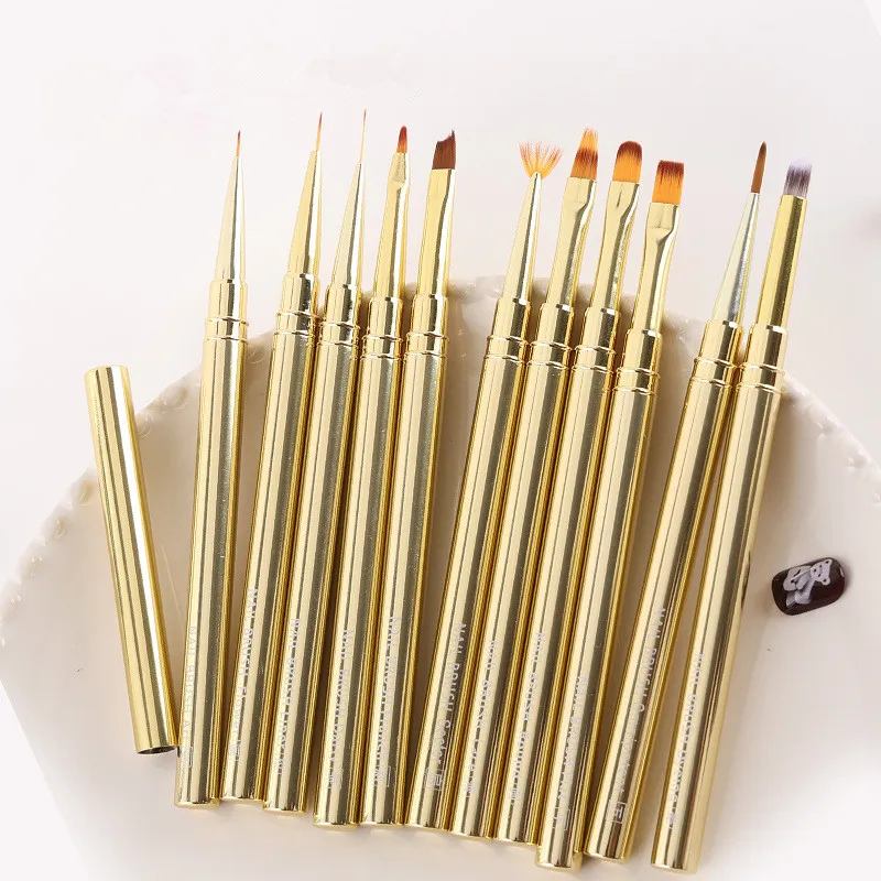 1/11 pièces tige en métal doré stylo à ongles brosse stylo de coloration grand carré rond stylo de luminothérapie Halo stylo ongles dessin stylo fleur stylo