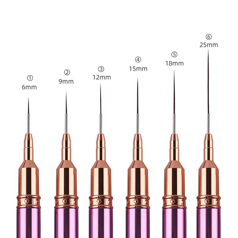Lila Metallstab Nail Art Pinsel – Liner Pinsel für Detailstreifenmalerei Blumendesign 6/9/12/15/18/25 mm Maniküre-Werkzeuge