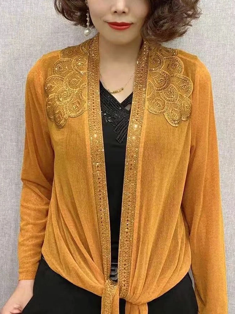 

Spring Summer Women's Beaded Cardigan Femme Fashion Mesh Top 2025 Trendy Female Outerwear