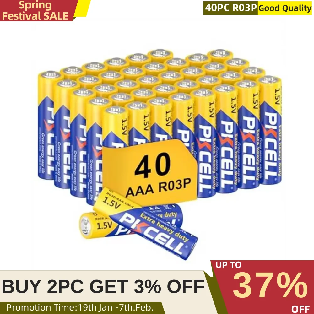 

40Pack PKCELL AAA Batteries Ultra Long Lasting R03P 1.5 volt AAA Alkaline Battery For Toys Watches Electric calculator