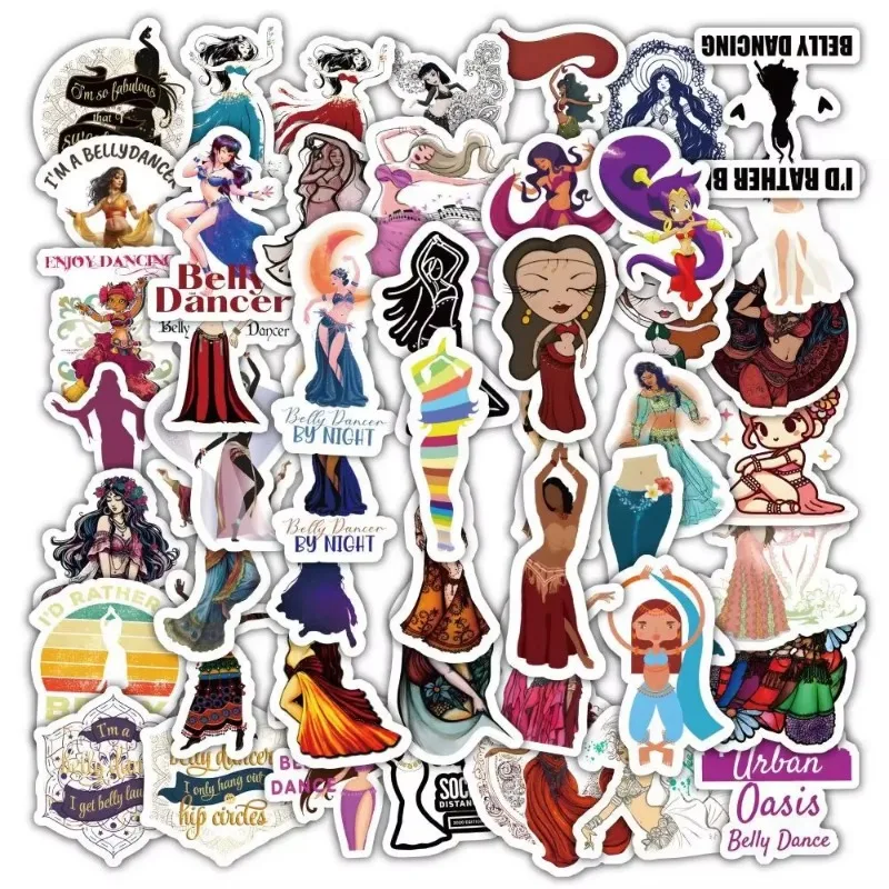 60Pcs Cartoon Beautiful Girl Belly Dance Graffiti Stickers for DIY Luggage Notebook Skateboard Guitar Phone Sticker Decoration