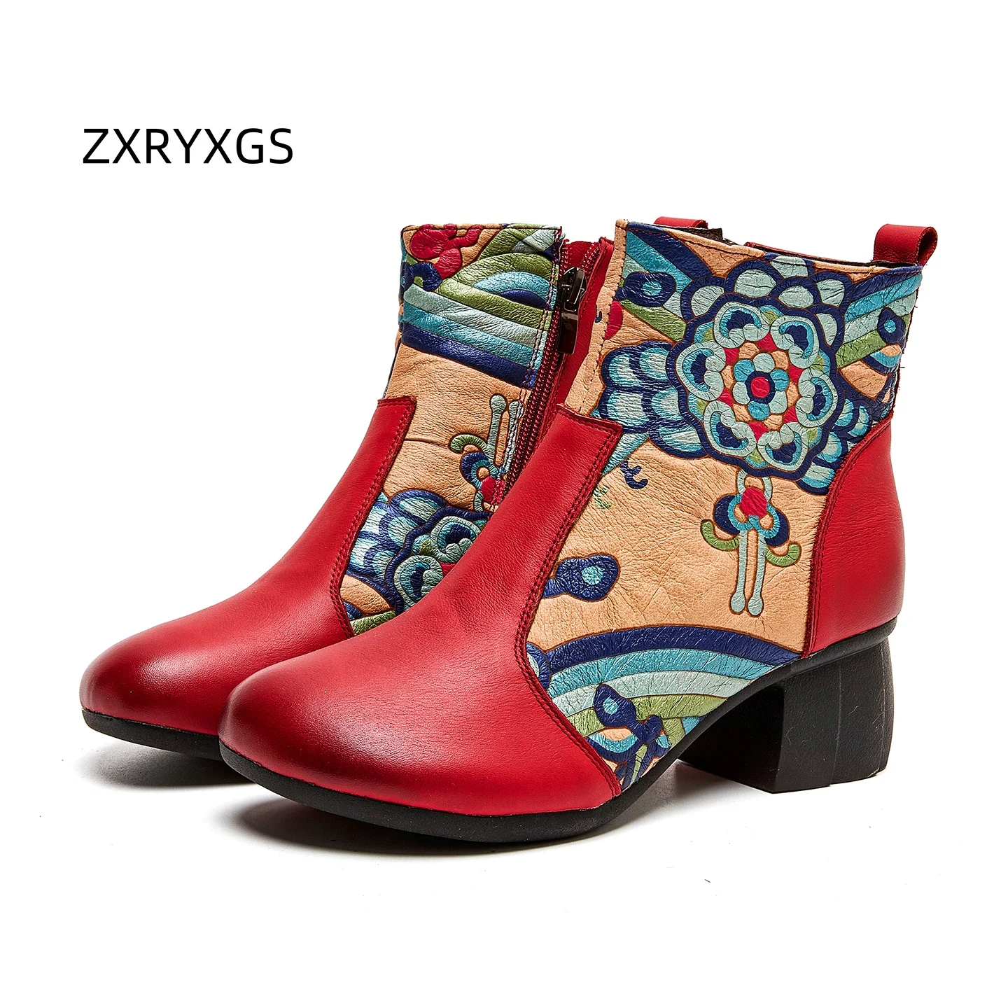 

ZXRYXGS женские модные ботинки в римском стиле с верхним слоем из воловьей кожи и принтом, индивидуальные зимние женские ботинки 2021, модные ботинки на толстом среднем каблуке