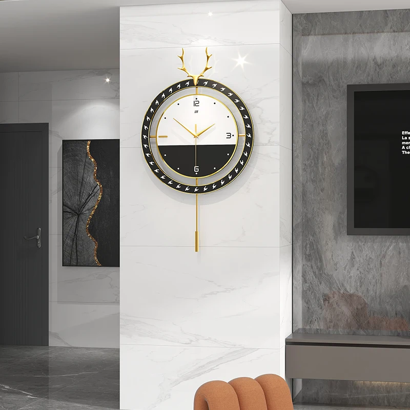 Modern light luxury deer wall clock living room home fashion personality decoration Nordic hanging