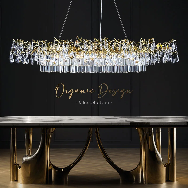 

Big Gold Crystal Chandelier Lighting For Dining Room Modern Hanging Lamp For Kitchen Island Oval Chrome Hanging Light Fixture