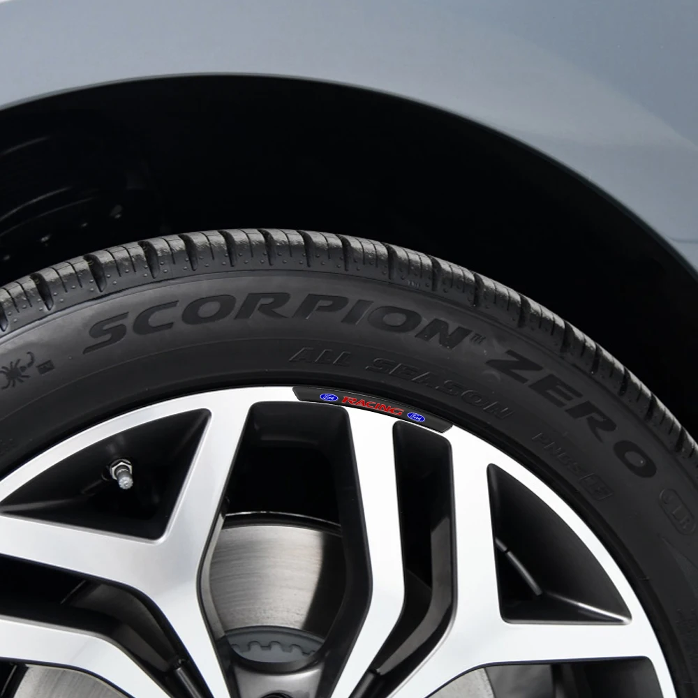4Pcs Car Wheel Rims Stickers Aluminium Decoration Strip For Ford Focus Mk2 MK3 MK7 MK4 Fiesta Ranger Mustang Kuga Mondeo STLine view 3