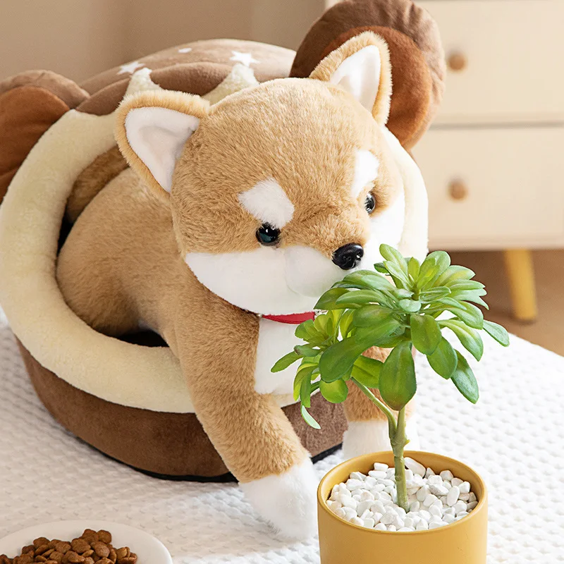 28-50CM Cartoon Fluffy Shiba Inu Peluche Toys Lovely Bell Dog Dolls Stuffed Animal Pillow Birthday Christmas Gift for Children