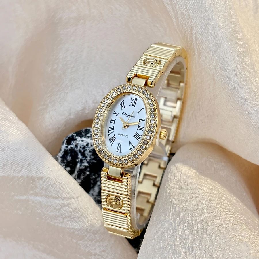 

Elegant Oval Ladies' Watch with Diamond-Studded Bezel and E-Design Bracelet