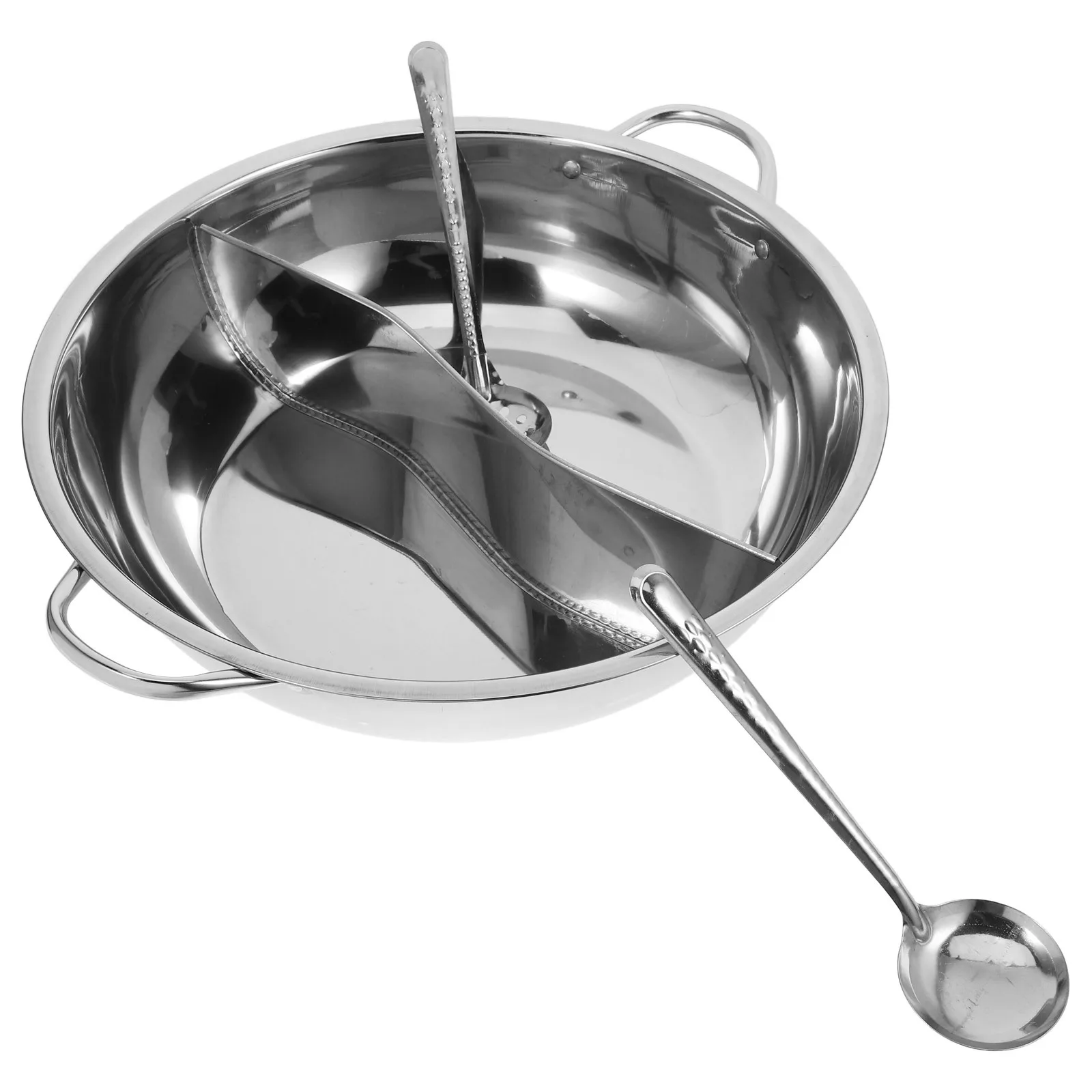 

Stainless Steel Hot Pot Two-Flavor Divider Large Diameter Multi- Pot For Family Gathering Restaurant