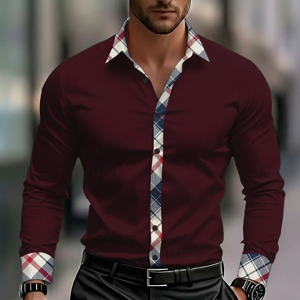

Men's Geometric Grid Plaid Shirt Button Up Shirt Casual Long Sleeve Fashion Casual Outdoor Dailywear Spring 3D Print Shirts