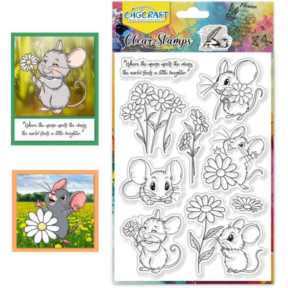 1 Blatt transparente Maus-Stempel, Gänseblümchen-Stempel zum Basteln, transparente Silikon-Stempel, Maus-Silikon-Stempel für die Kartenherstellung, Dekoration