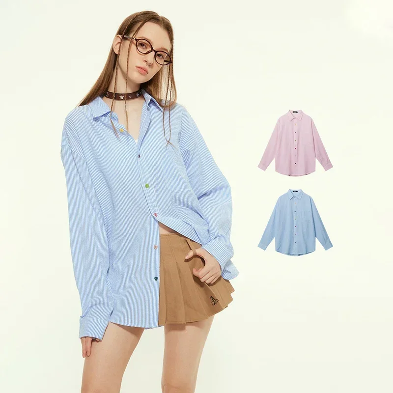 CASUMANL Brand 2024 Autumn Plain Shirt Females Baggy Color Blocking Striped Basics Popular Women Shirts Korean Popular Clothes