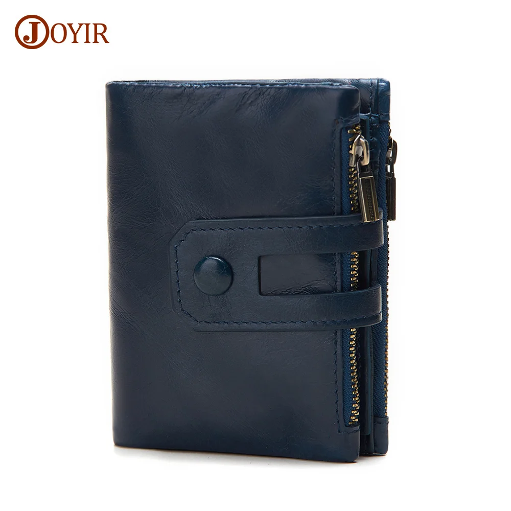 Genuine Leather Men Wallet Rfid Double Zipper&Hasp Design Small Male High Quality Card Holder Portomonee